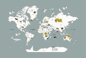 Wallpaper World Map in French for Children, Gray