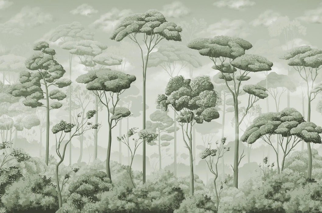 Panoramic pinewood voluptuous green wallpaper