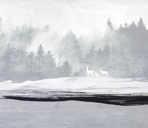 Misty forest and deer wallpaper