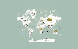 Children's French world map wallpaper green