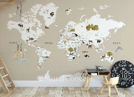 Children's French world map wallpaper