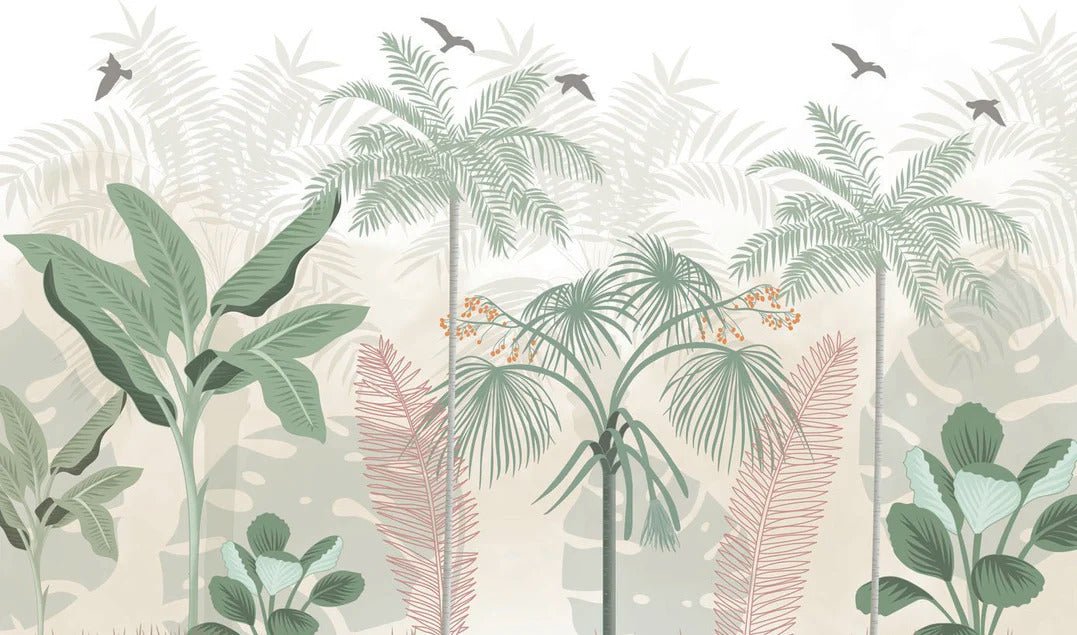 Panoramic pastel jungle wallpaper