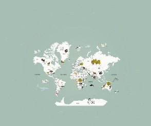 Children's French world map wallpaper green
