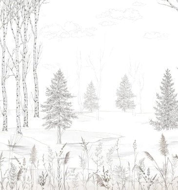 Black and white woodland wallpaper