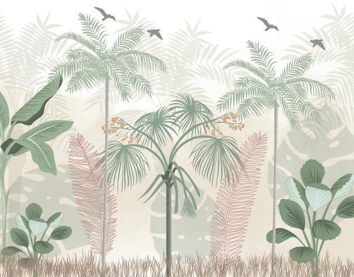 Panoramic pastel jungle wallpaper