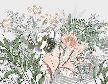 Panoramic floral botanic wallpaper