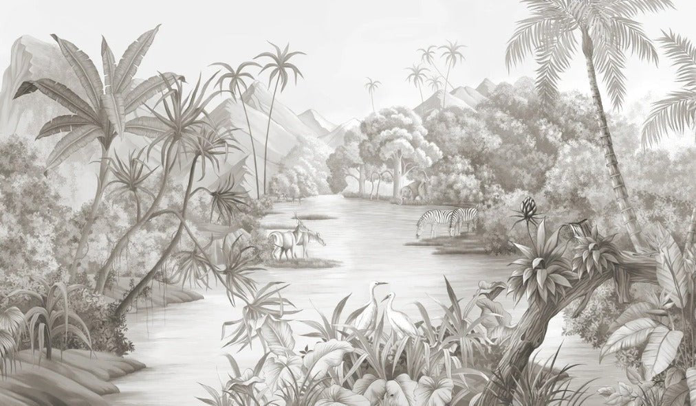 Picturesque jungle panoramic wallpaper