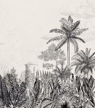 Black and white tropical heritage wallpaper