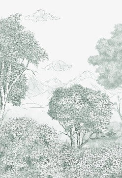 Panoramic Forests and Mountains green wallpaper