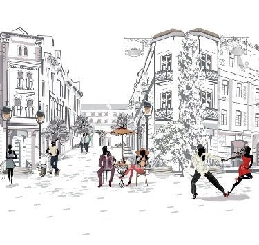 Panoramic wallpaper Parisian stroll