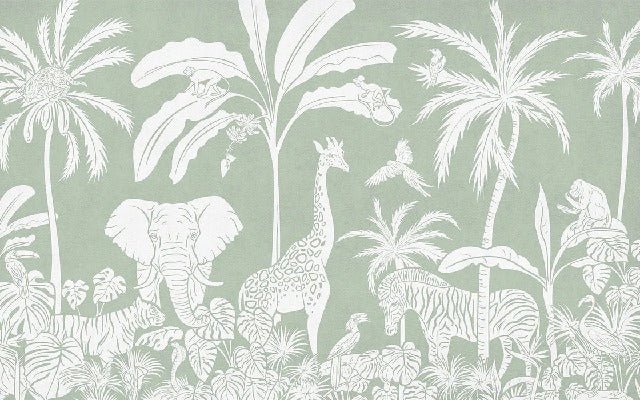 Monochrome green safari children's wallpaper