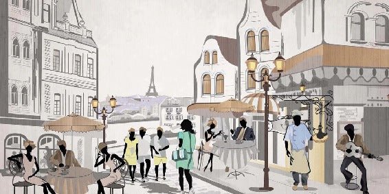 French wallpaper Paris café en terrasse