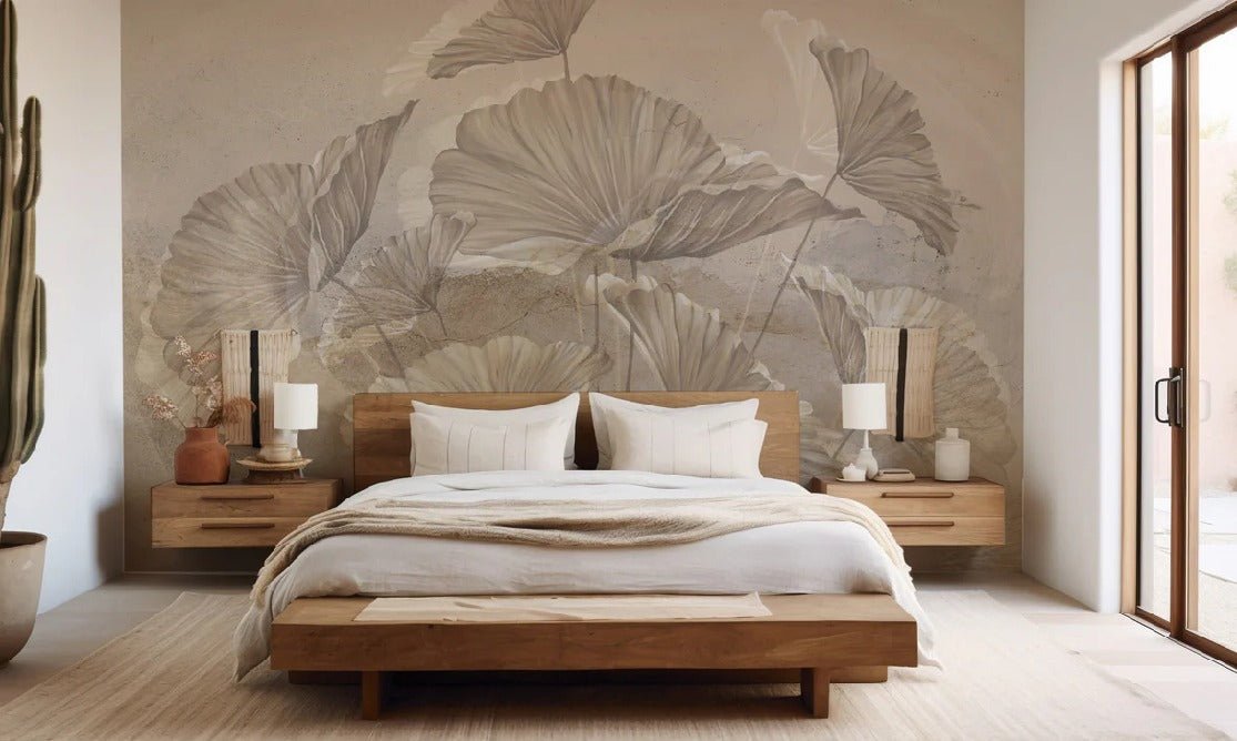 Panoramic lotus sepia wallpaper