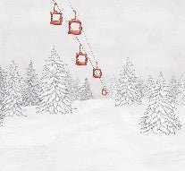 Papier peint montagne télécabine rouge, XXL, tendance