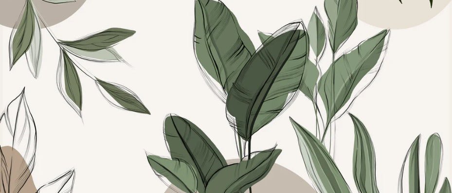 Graphic plant panorama wallpaper taupe