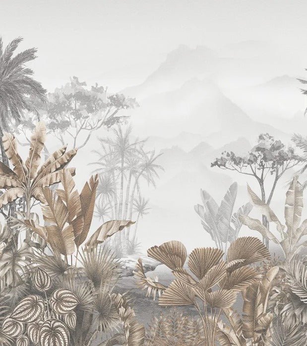 Tropical sepia bathroom wallpaper