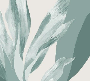 Water green floral fabric panoramic wallpaper