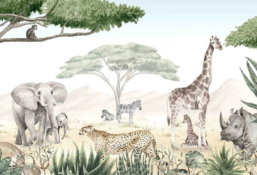 Children's savannah wallpaper in paint