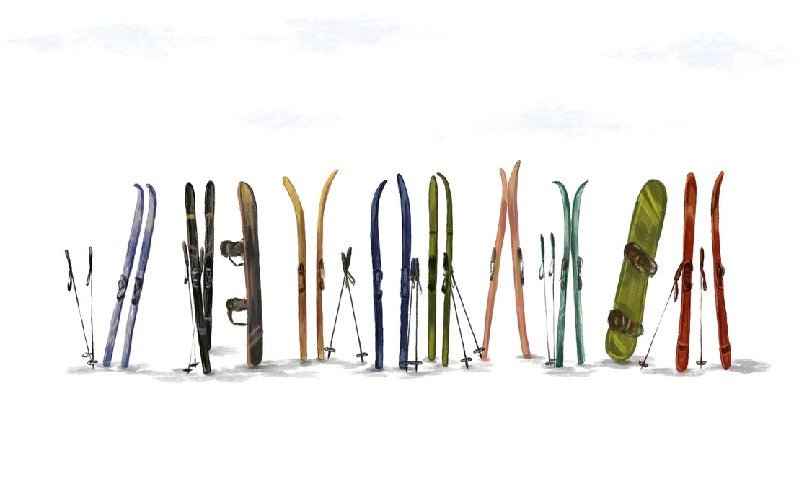 Panoramic wallpaper colorful skis