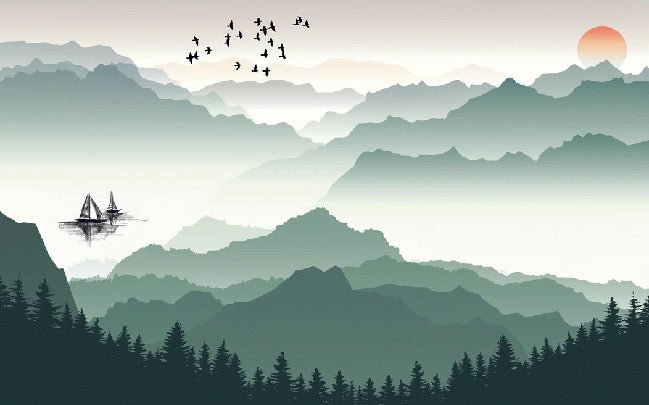 Mountain and sail on lake wallpaper