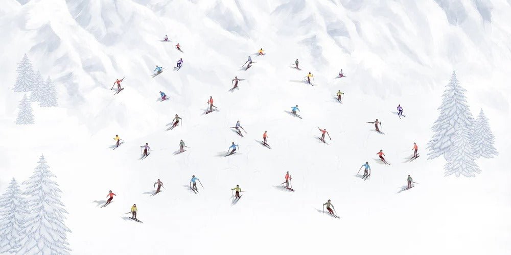 Colorful skiers mountain wallpaper