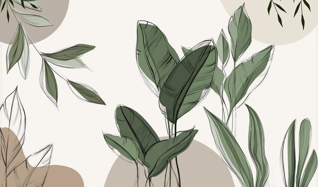 Graphic plant panorama wallpaper taupe