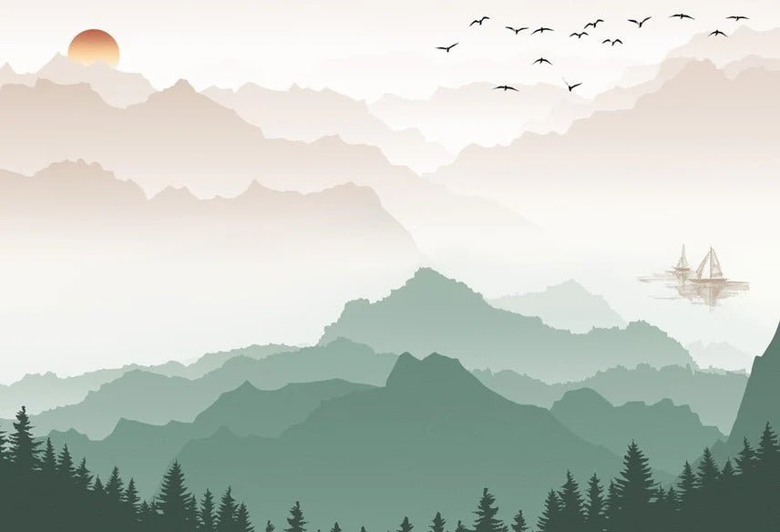 Mountain in mist wallpaper terracotta