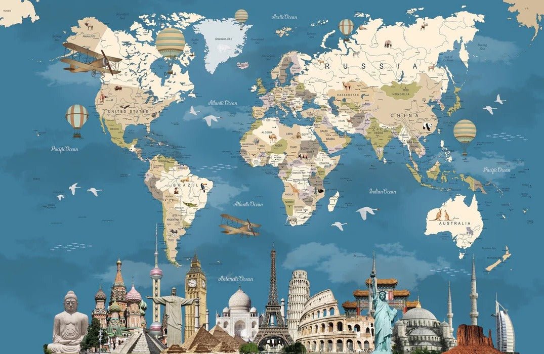Papier peint carte monde Monument World, XXL, tendance