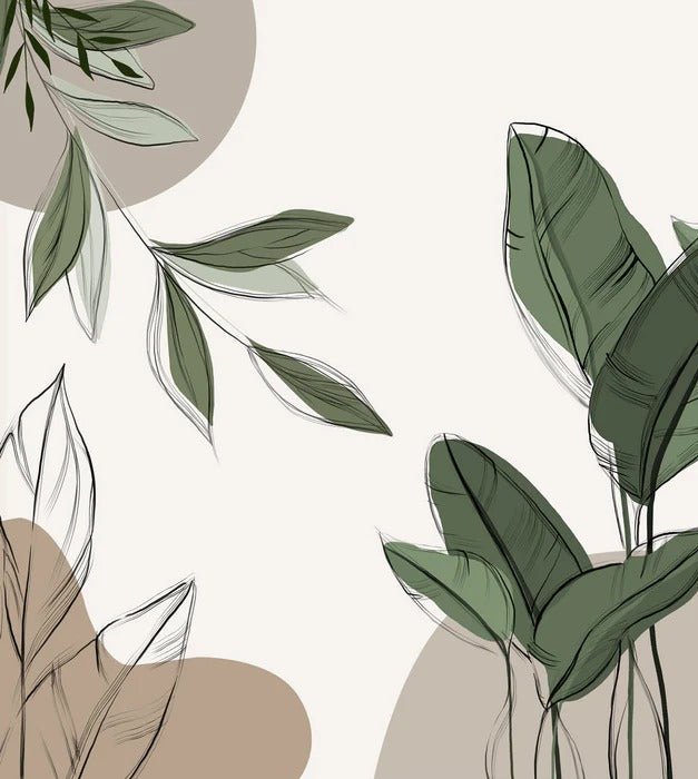 Graphic plant panorama wallpaper taupe