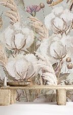 Panoramic cotton flower wallpaper