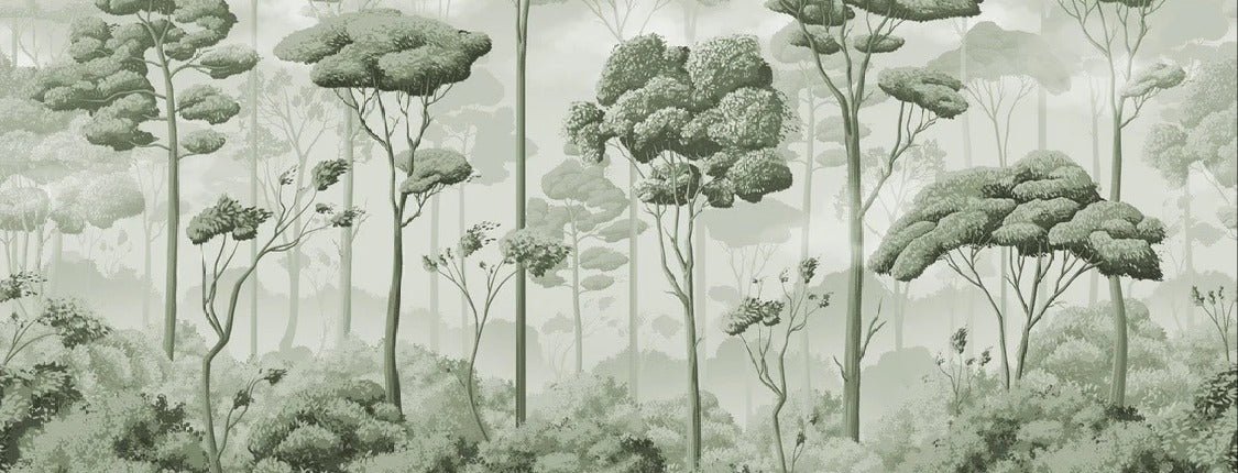 Panoramic pinewood voluptuous green wallpaper