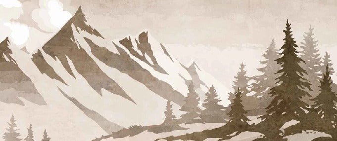 Vintage sepia-toned fir and mountain wallpaper