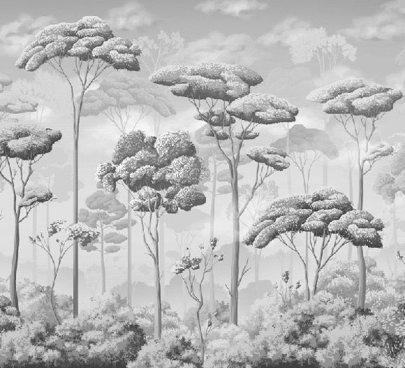 Black and white pine forest panoramic wallpaper