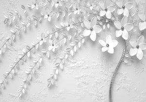 3D trompe l'oeil flowering tree panoramic wallpaper