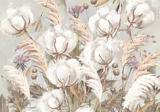 Panoramic cotton flower wallpaper