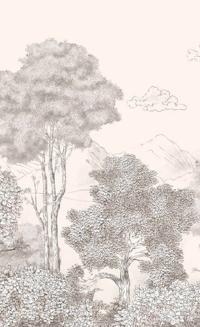 Beige panoramic Forests and Mountains wallpaper