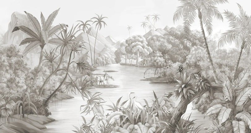 Picturesque jungle panoramic wallpaper