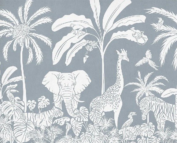 Children's wallpaper safari monochrome blue
