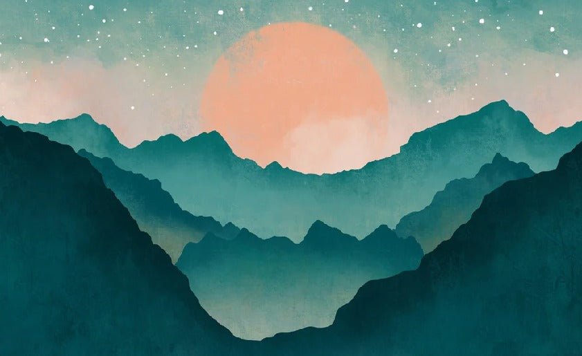 Custom wallpaper: misty turquoise mountains