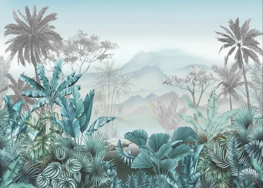 Trendy tropical blue wallpaper