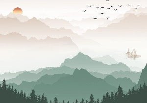 Mountain in mist wallpaper terracotta