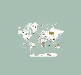 Children's French world map wallpaper green