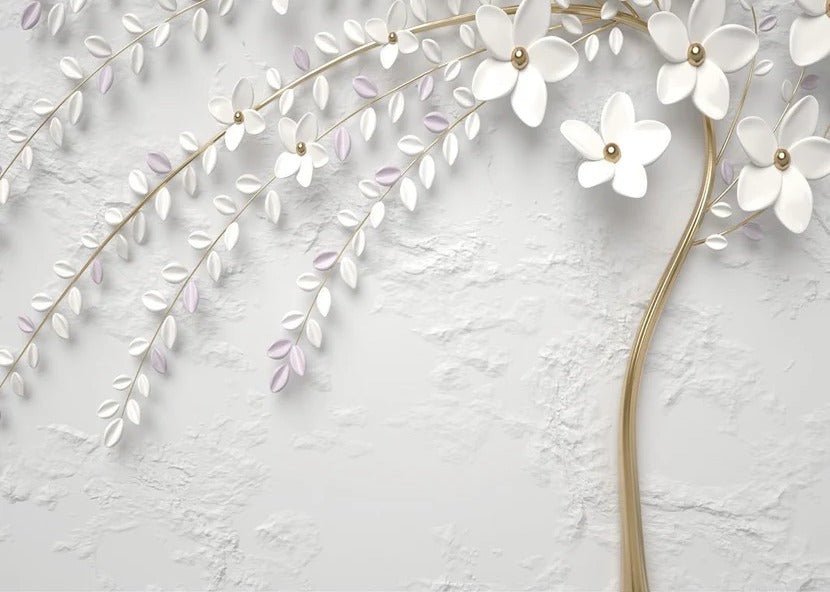 3D panoramic trompe l'oeil flowering tree wallpaper