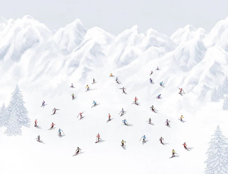 Colorful skiers mountain wallpaper