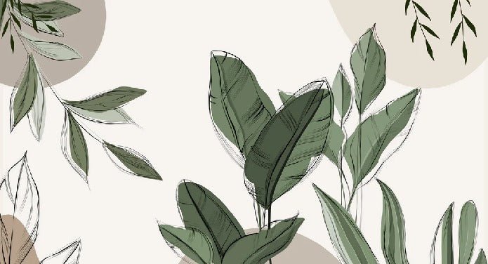Graphic plant panorama wallpaper taupe