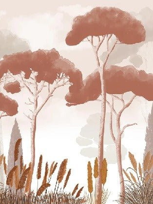 Terracotta cypress, pine and pampas grass wallpaper