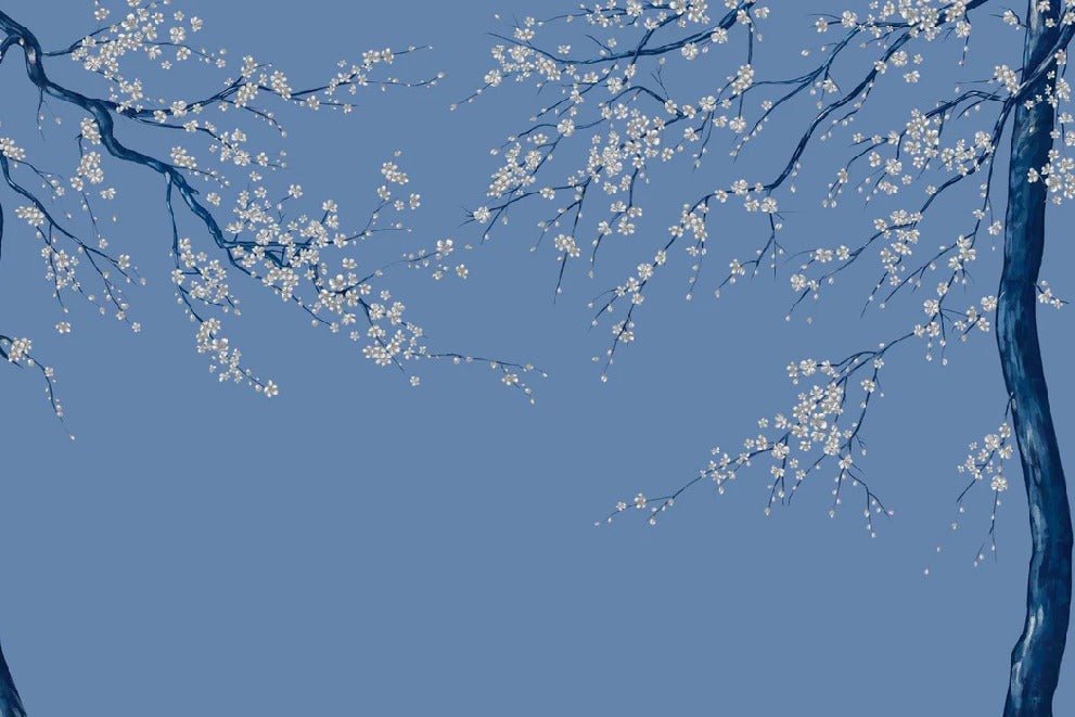 Sakura bluish flower panoramic wallpaper