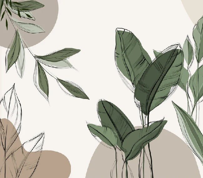Graphic plant panorama wallpaper taupe