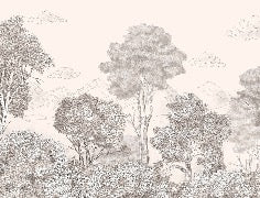 Panoramic wallpaper Forests and Mountains Sketched Beige