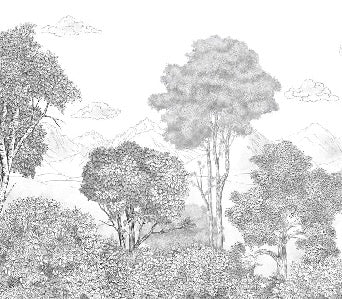 Panoramic wallpaper Forests and Mountains Sketched